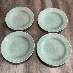 Lillian Vernon Celadon Goldfish Green Koi Fish Salad 8” Plates Set Of 4
